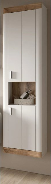 Inn.Furn Hochschrank für das Badezimmer in Weiß und Eiche mit Soft-Close und Rillenoptik, B/T/H: 45 x 30 x 172 cm - Bild 1