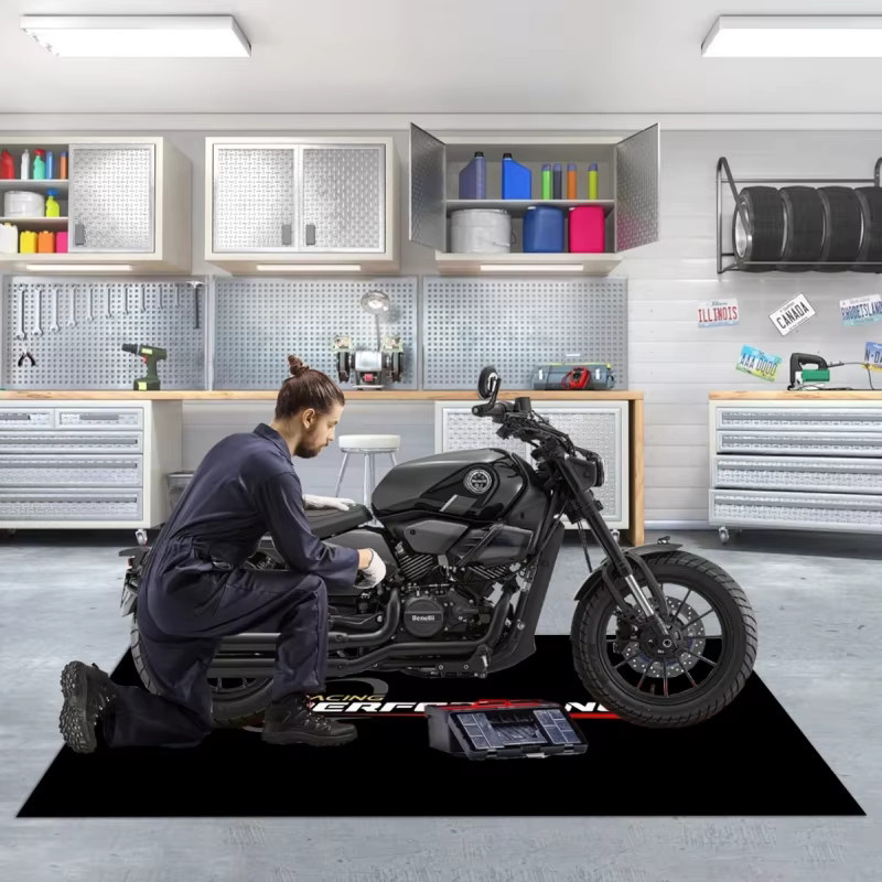 VIKAMA Motorrad-Sportmatte, rutschfester Teppich in Schwarz, faltbar und reinigbar für Garage oder Wohnzimmer - Bild 5