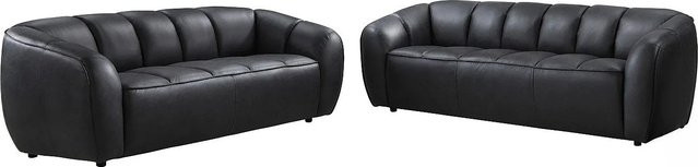 Couchgarnitur Pradoni aus Rindsleder mit Steppeffekt in Schwarz, bestehend aus einem 3-Sitzer und einem 2-Sitzer Sofa, Breite: 234 cm, Tiefe: 202.5 cm - Bild 1