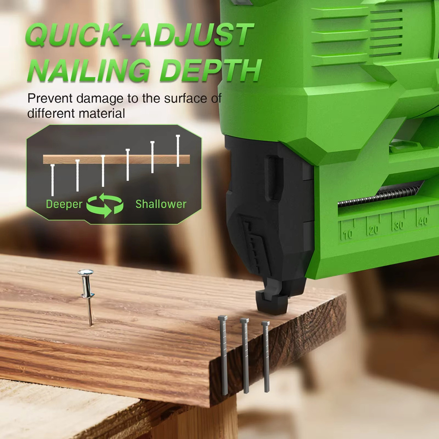 TaskStar 2-in-1 Elektrische Nagelpistole Kabellos mit 2,0Ah Akku und LED-Licht, Bürstenlose Nagelmaschine für Holz und Heimwerker, kompatibel mit Makita, Grün - Bild 2