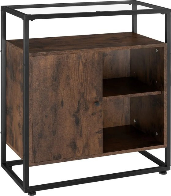 tectake Kommode im Industrial Style mit Glasplatte und Magnettür in Braun, B/T/H: 70 x 38 x 80,5 cm - Bild 2