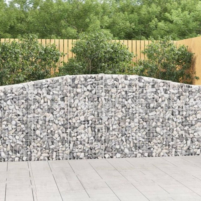Vidaxl Gabionen mit Hochbogen Set aus verzinktem Eisen in Silber, 9 Stück, B/T/H: 400 x 30 x 100/120 cm - Bild 1