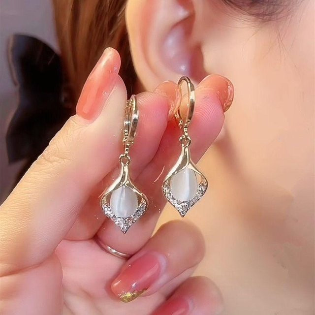 Ohrringe Wassertropfen, Zirkon, Strass, Opal, braun, Damen - Bild 1