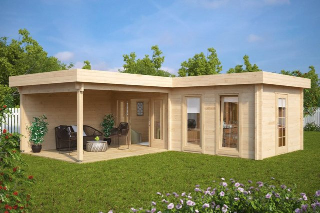 Eck-Gartenhaus Hansa Deluxe A aus Holz mit Terrasse, Maße: 7 x 7 m - Bild 1