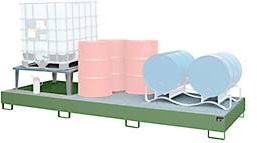 Auffangwanne Bauer AWA 31 aus Stahl in Grün für 3 x 1000 l IBC mit 1 Abfüllaufsatz und 2 Gitteroste, B/T/H: 385 x 146 x 78 cm - Bild 1