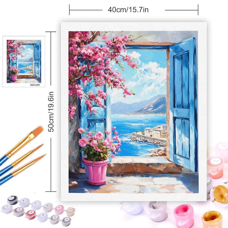 GATYZTORY Malen nach Zahlen für Erwachsene mit floralem Fenster-Motiv, Acryl-Malset auf Leinwand in Mehrfarbig - Bild 2