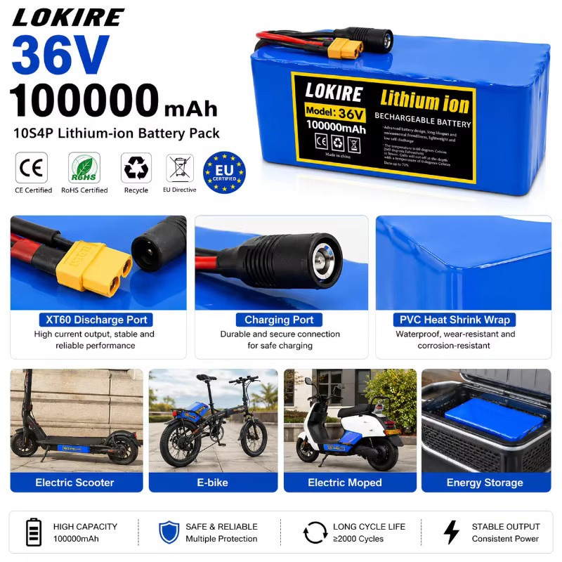 Ryobi 36V 100Ah Lithium-Ionen-Akku 10S4P mit 18650 Zellen und Smart BMS in Blau - Bild 4