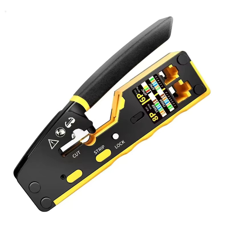 AOKIN RJ45 Netzwerk-Crimper 3-in-1 Crimp/Cut/Strip für LAN CAT8/7/6A/6/5E STP/UTP und RJ11/12 Tel Modularkabel in Gelb - Bild 2