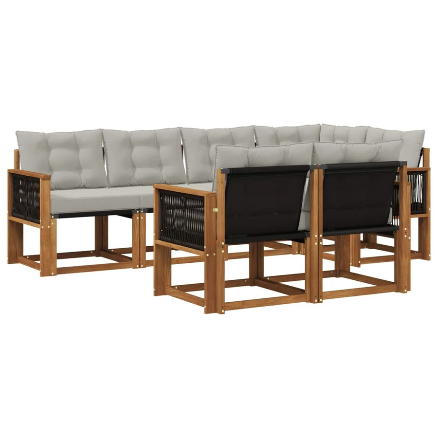vidaXL Outdoor-Sofagarnitur L-Form aus massivem Akazienholz mit 7 Kissen in Natur und Hellgrau - Bild 2