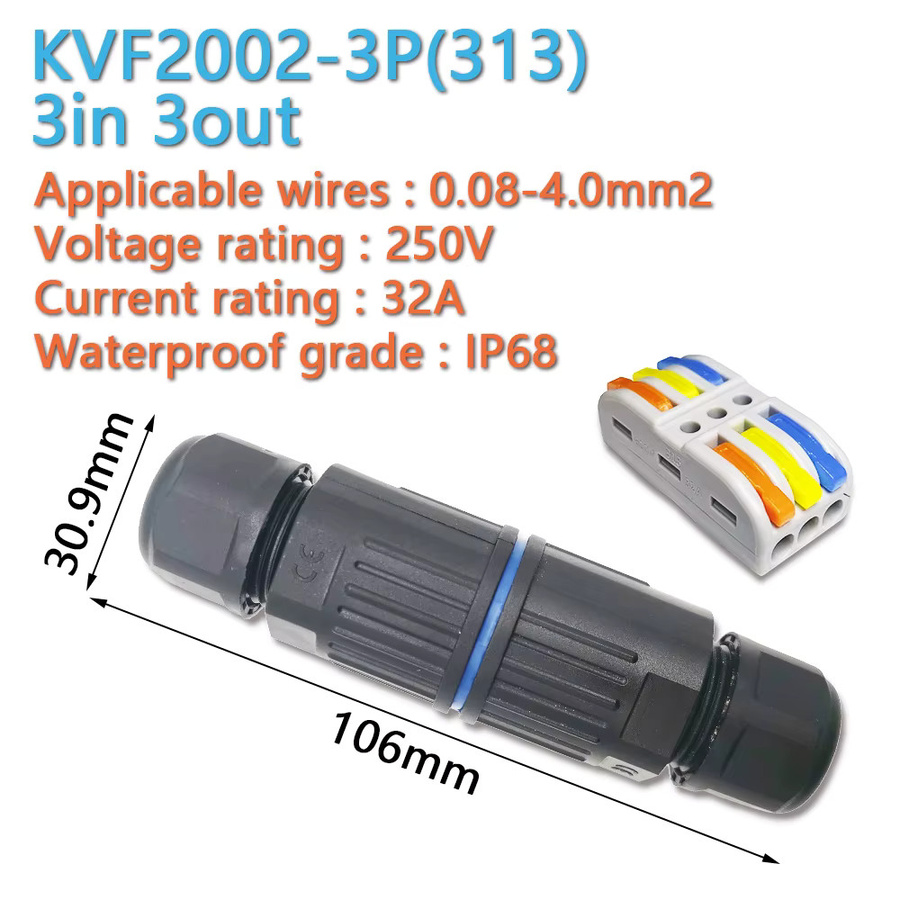 AOKIN IP68 wasserdichter Kabelstecker KVSF-15 Schnellanschluss mit 2 Eingängen und 2 Ausgängen, elektrischer Anschlussadapter in Schwarz - Bild 2