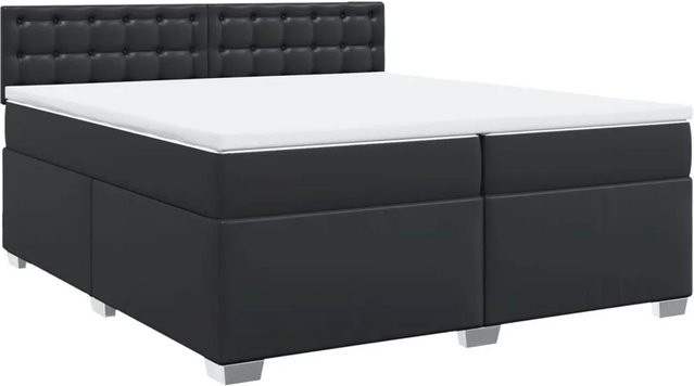 vidaXL Boxspringbett mit Matratze in Schwarz, Hybrid-Bett mit USB-Ladeport und Unterbettbeleuchtung, Kunstleder, B/T: 200 x 200 cm - Bild 1