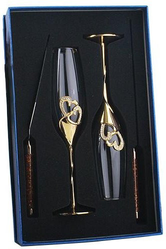 Yiran Furniture Hochzeitstorten-Set mit 2 Sektgläsern, Tortenheber und Tortenmesser in Gold mit Glitzerperlen-Dekor - Bild 1