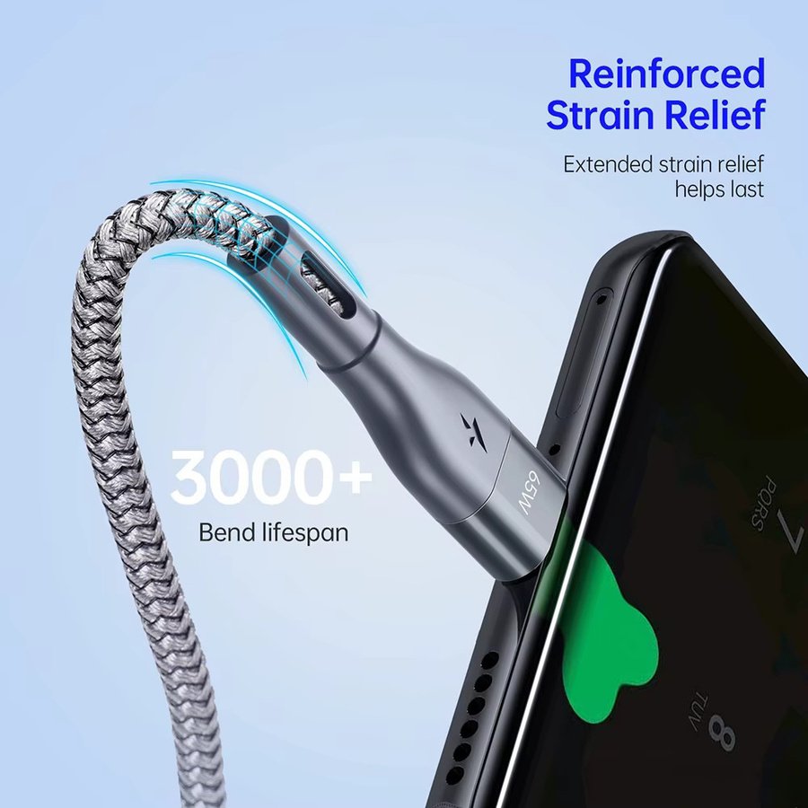 65 W USB C auf Typ C Schnellladedatenkabel in Grau mit geflochtenem Design für iPhone 15, Huawei und Samsung - Bild 5