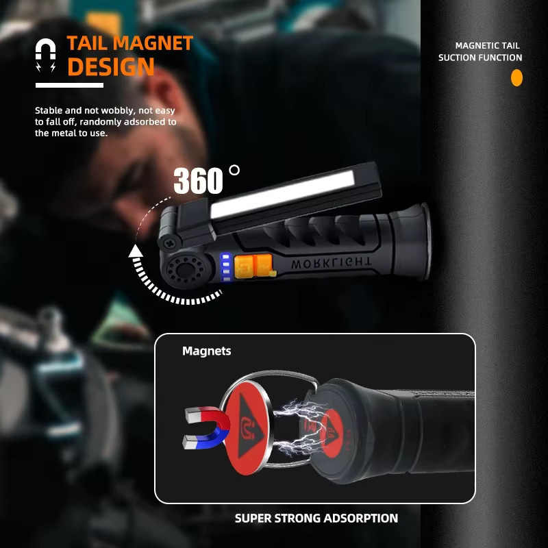 BALDR COB-LED-Taschenlampe Schwarz: Wiederaufladbare Arbeitslaterne mit 180 Grad verstellbarem Licht und Magnetfuß - Bild 3