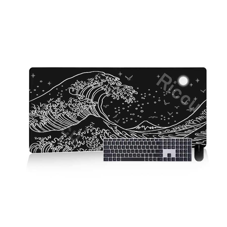 Riccu Mauspad Great Wave Kanagawa Design in Schwarz als Schreibtischunterlage und Tastaturmatte - Bild 3