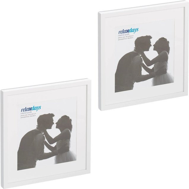 Relaxdays Bilderrahmen 2er Set aus Kunststoff in Weiß mit Passepartout, quadratisch, hängbar und stellbar, B/H: 38,5 x 38,5 cm - Bild 1