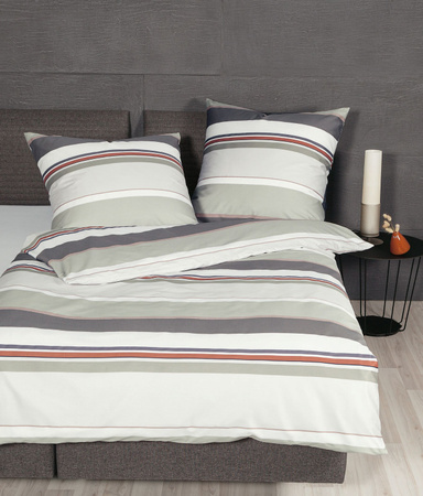 Janine J.D. Mako-Satin Bettwäsche mit Streifen in Grau Siena, B/H: 200 x 200 cm und 80 x 80 cm