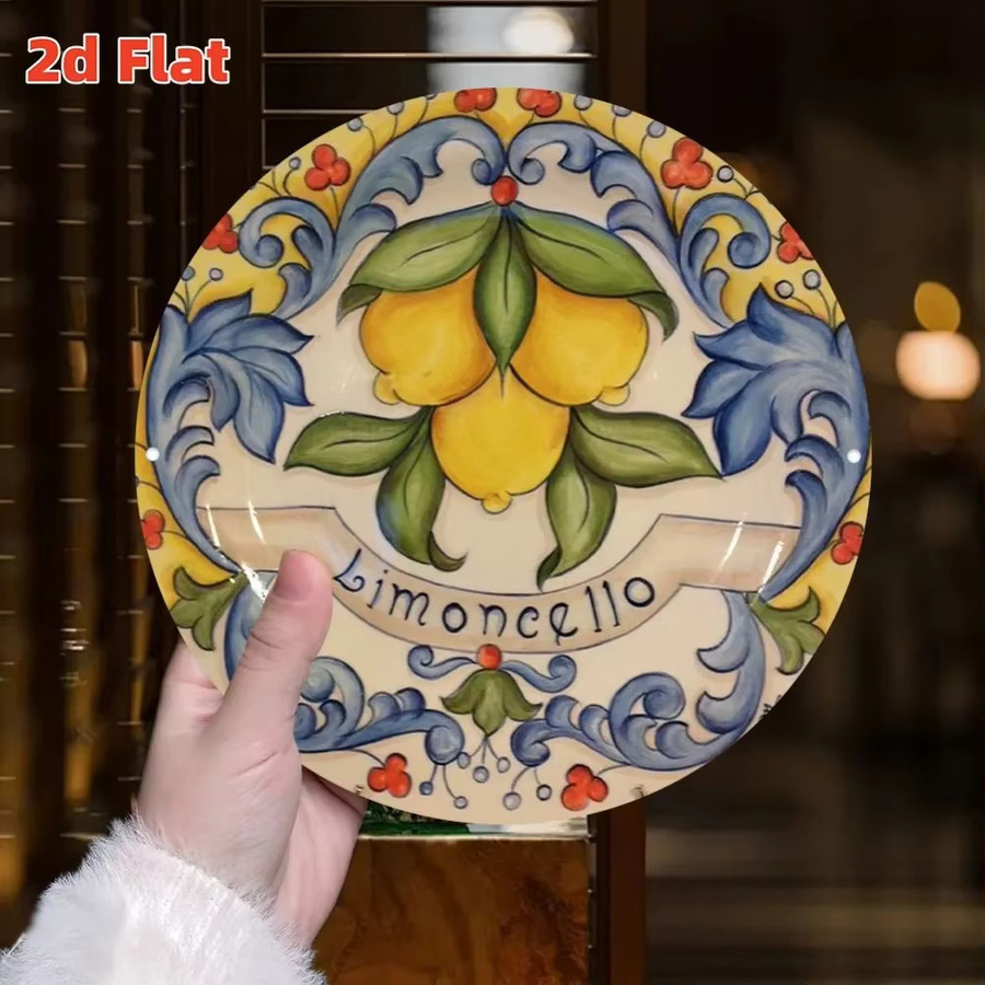 Rundes Aluminiumschild Potdemiel Zitronendekorplatte mit mediterranem Floral-Design, Durchmesser: 19,8 cm - Bild 3