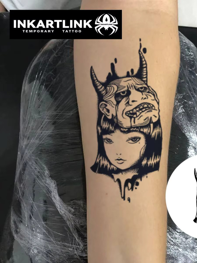 INKARTLINK Ghost Face Girl Tattoo-Patch, temporäres Tattoo - Bild 4