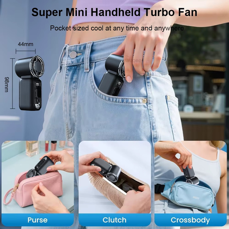 Mini-Handventilator von raugee, tragbarer USB-Akku-Nackenventilator mit Digitalanzeige in Schwarz - Bild 5