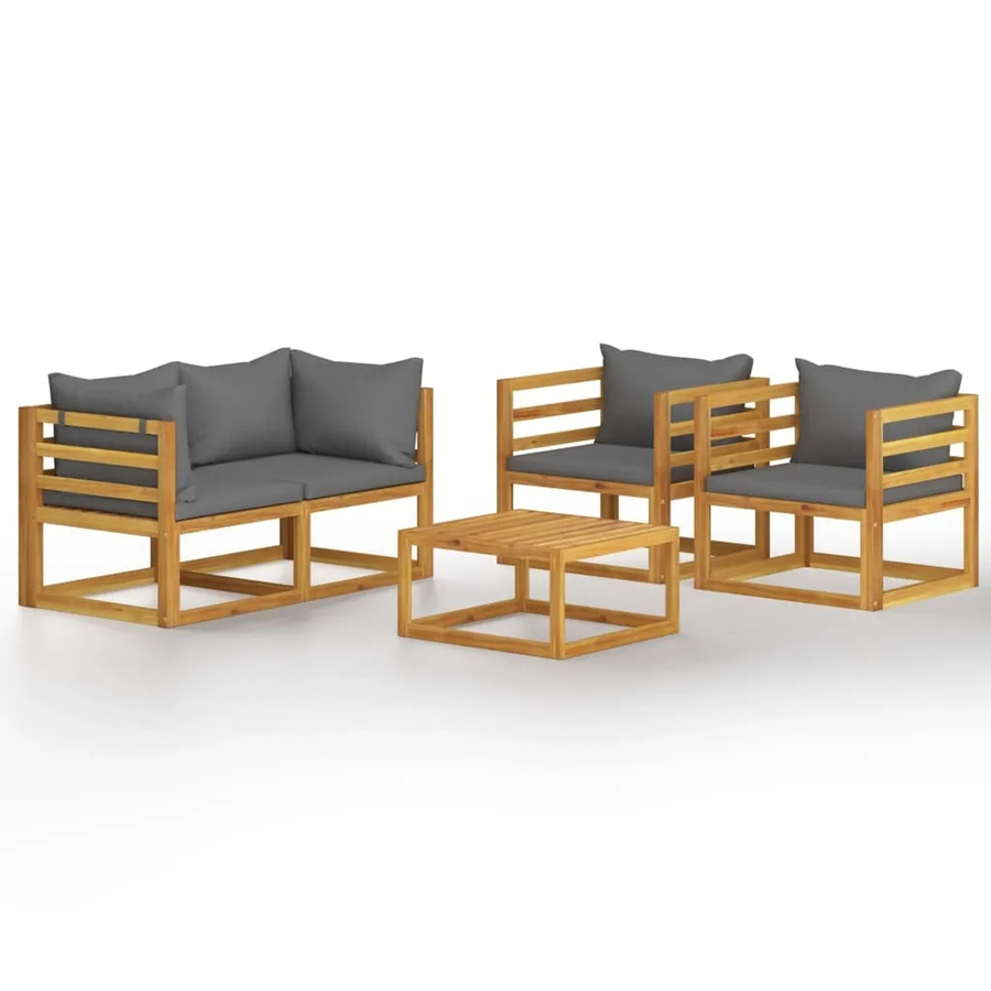 vidaXL 5-tlg Garten-Lounge-Set aus massivem Akazienholz in L-Form mit grauen Auflagen Modell 2 - Bild 2