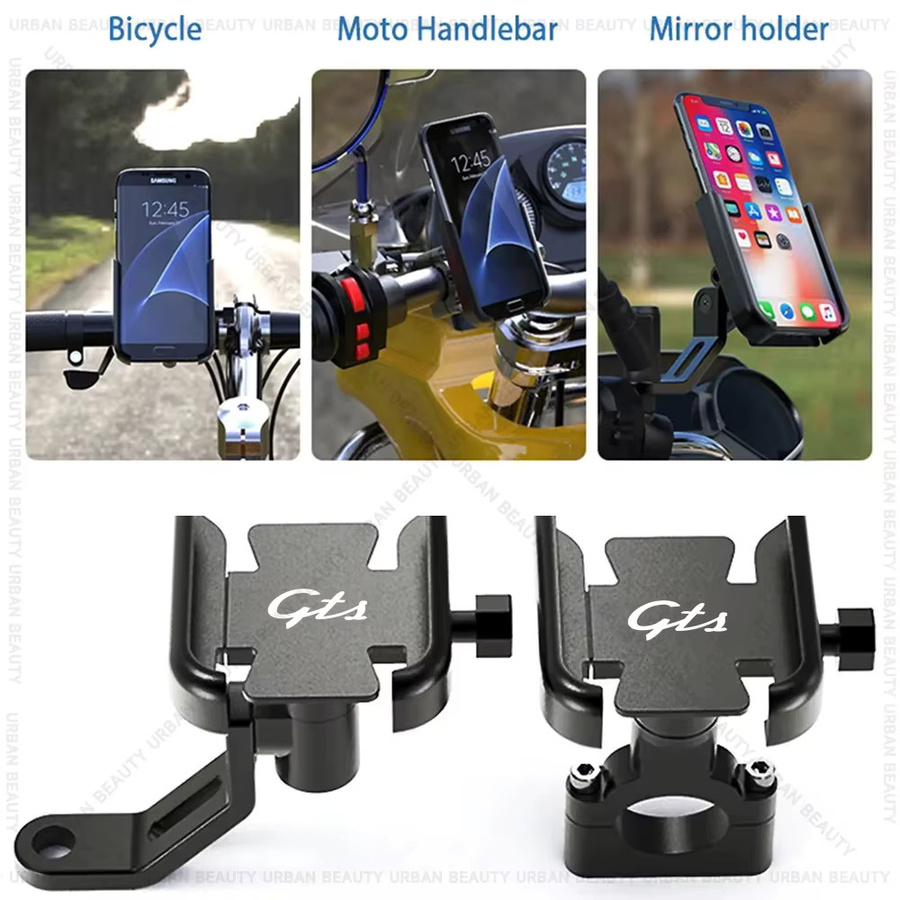 Motorrad Handyhalterung für Vespa GTS 250 GTS 300 GTS Super als GPS und Telefon Ständer für Rückspiegel oder Lenker in Schwarz - Bild 3