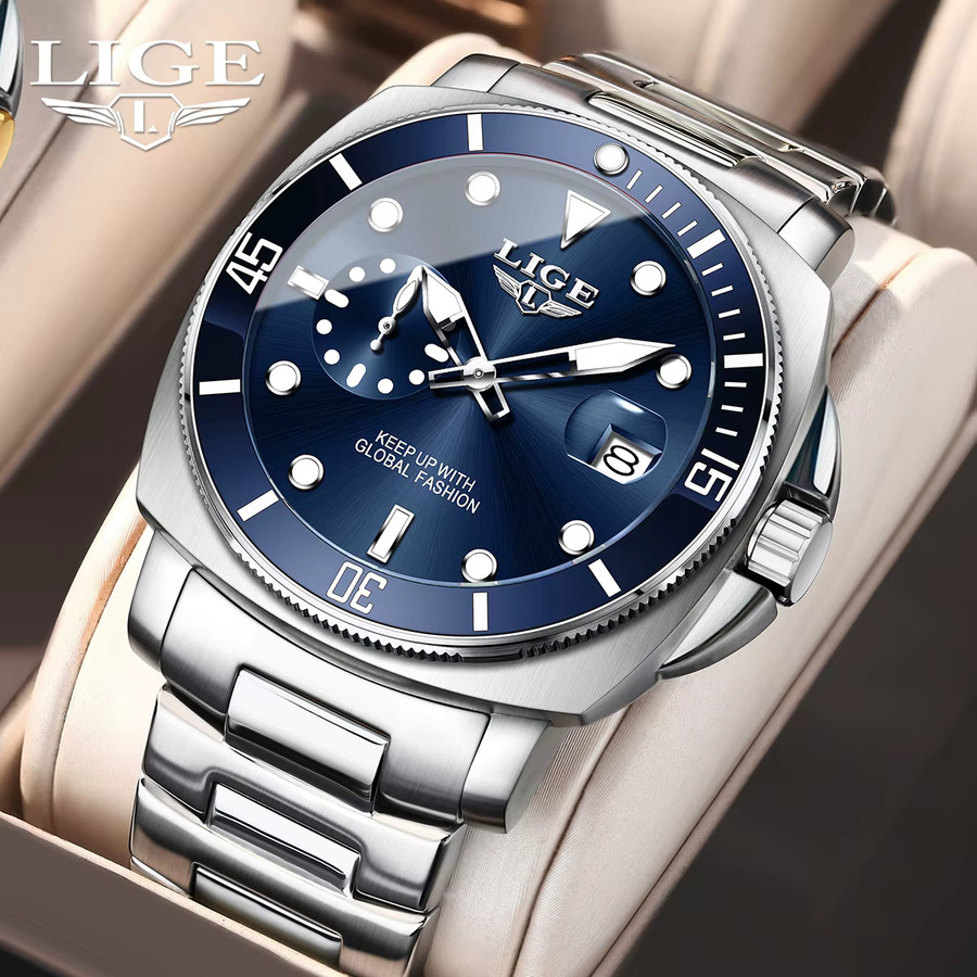 LIGE Armbanduhr Edelstahl, Quarz, Datum, Blau, Herren - Bild 2