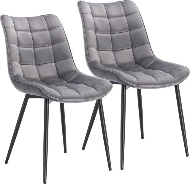 WOLTU 2er Set Esszimmerstühle mit gepolstertem Sitz aus Samt oder Kunstleder in Anthrazit und Grau mit stabilen Metallbeinen für dein Esszimmer oder deine Küche - Bild 1