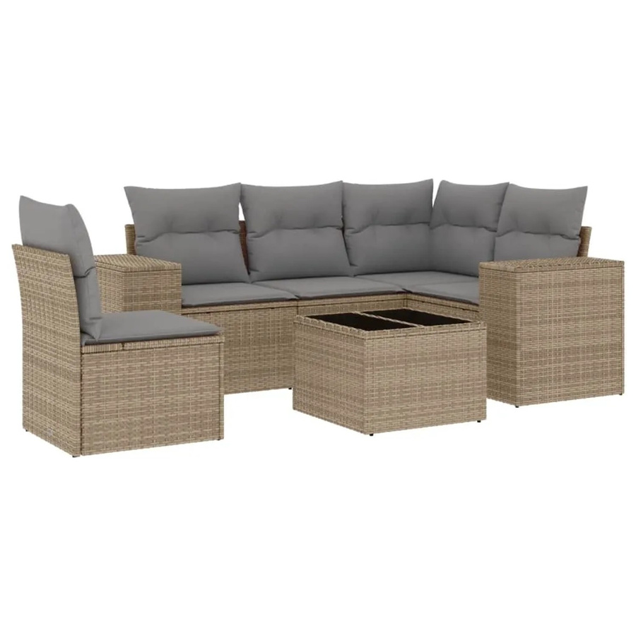 vidaXL 6-teilige Garten-Sofagarnitur in L-Form aus beige farbenem Poly-Rattan mit wetterfesten Kissen und pulverbeschichtetem Stahlgestell - Bild 2