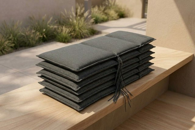 OUTFLEXX Green 6er-Set Sitzkissen für Niederlehner in Anthrazit aus recyceltem Polyester mit Rückengurt und Bindekordeln - Bild 1