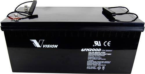 Vision 6FM200DX Bleiakku 12V 200Ah Blei-Vlies AGM mit M8-Schraubanschluss, Schwarz, B/H/T: 52,2 x 24,0 x 23,8 cm - Bild 1