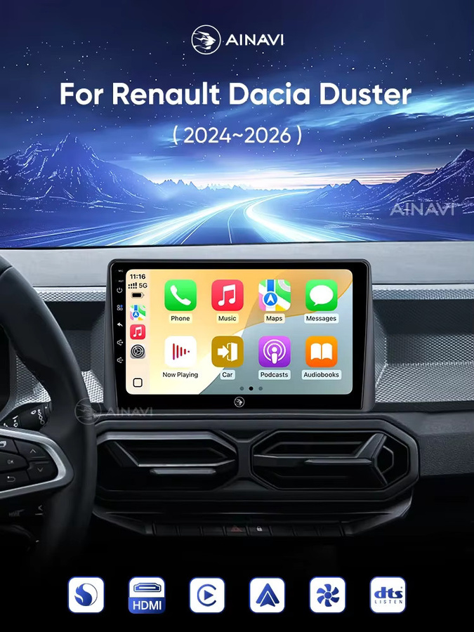 Ainavi Autoradio für Renault Dacia Duster 2024 2025 2026 mit drahtlosem Carplay, Android Auto, 4G und DSP 48EQ in Schwarz - Bild 6