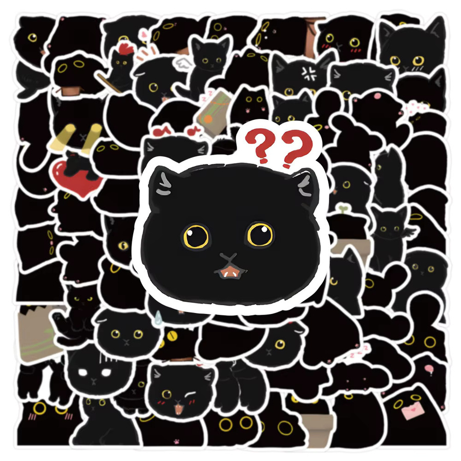 Kpustyle Kawaii Schwarze Katze Aufkleber Set zur Dekoration von Notebook und Gepäck in Schwarz - Bild 2