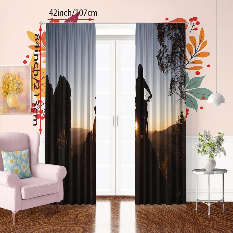 2er-Set halbtransparente Vorhänge mit Biker-Print von Household supplies MH, Polyester, Mehrfarbig, B: 60 cm, H: 150 cm - Bild 2
