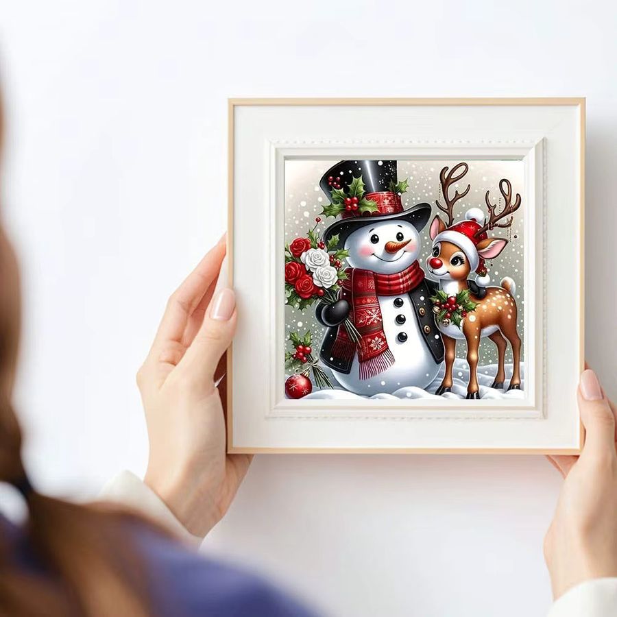 HUACAN Diamant-Malerei Weihnachten mit Schneemann und Rentier, 5D-DIY Mosaik-Kunstwerk mit Full Round Steinen auf Leinwand - Bild 3