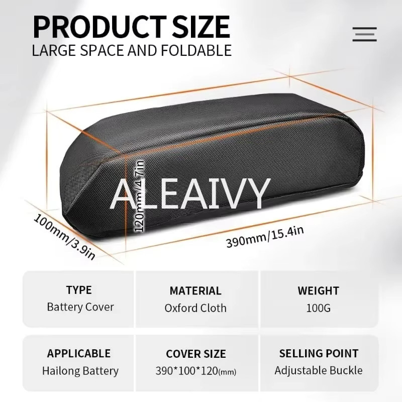 Aleaivy E-Bike-Akku-Schutzhülle, wasserdichte und staubdichte Schutzabdeckung für Hailong Lithium-E-Bike-Akkus, Schwarz - Bild 2