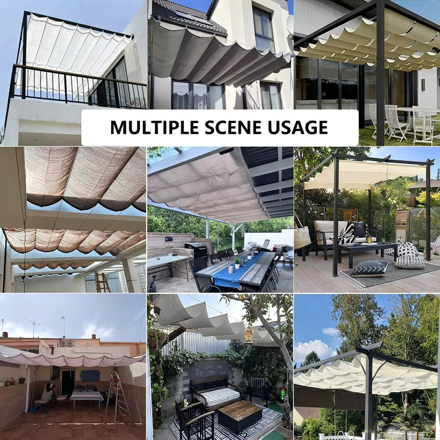 Multifunktionales Sonnensegel aus Polyester in Grün, wasserdichtes und UV-beständiges Pergola-Vordach als einziehbarer Sonnenschutz für den Außenbereich - Bild 6