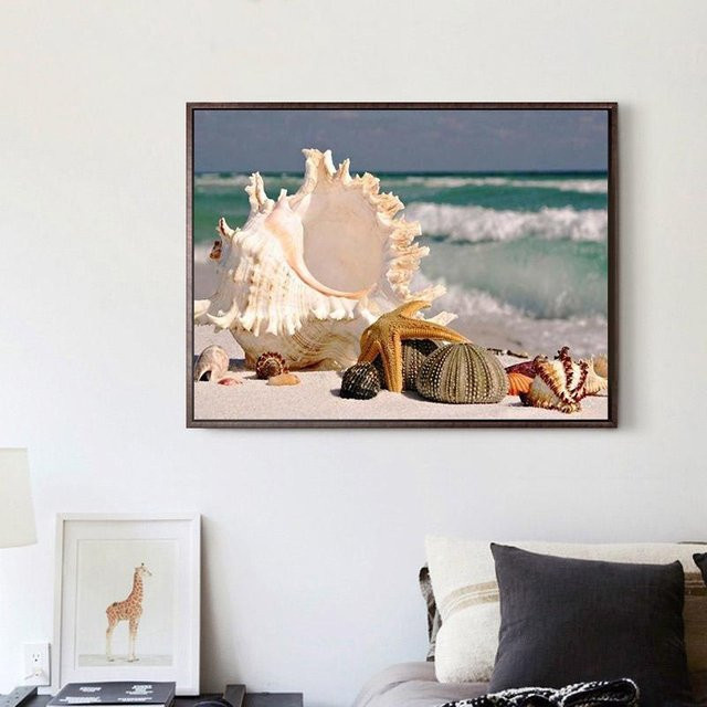 FIYO Diamantstickerei Muschel am Strand DIY Kreuzstich Malerei, Farbe: Grau/Mehrfarbig, B x H: 20 x 30 cm - Bild 1