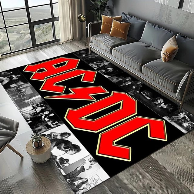 Karpetti 3D A-ACDC Rockband Cartoon Bereichsteppich, rutschfester und waschbarer Teppich für Wohnzimmer, Schlafzimmer oder Kinderzimmer, B/T: 80 x 120 cm, Mehrfarbig - Bild 1