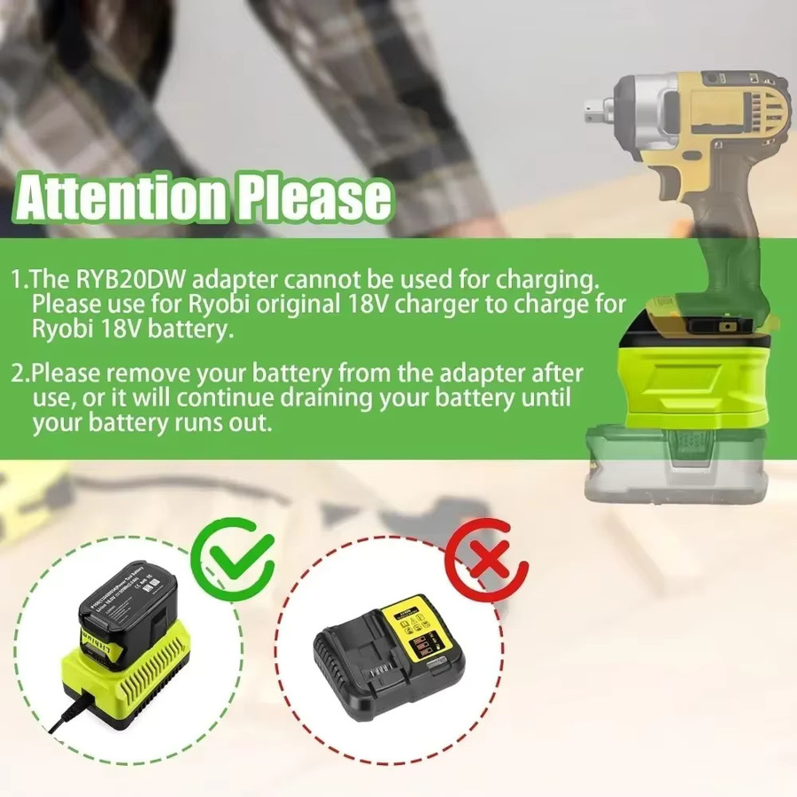 XMSJ Batterie-Adapter-Konverter für Ryobi One+ 18 V Li-Ionen-Akkus auf Dewalt 20 V Li-Ionen-Elektrowerkzeuge und Bohrmaschinen - Bild 3