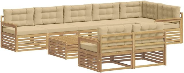 vidaXL Outdoor-Sofagarnitur 9-teilig aus Akazienholz mit Kissen in Weiß und Beige - Bild 1