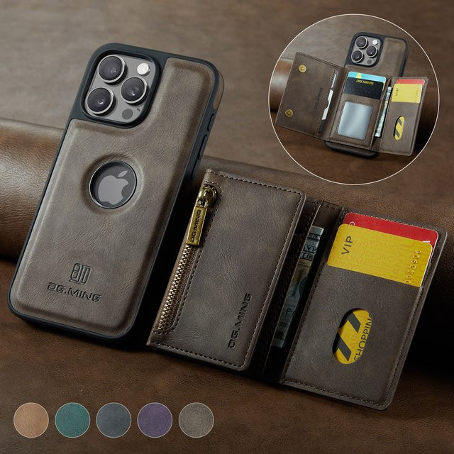 HKNR 2-in-1 Leder Brieftasche und Handyhülle mit MagSafe Standfunktion für iPhone, Braun - Bild 1