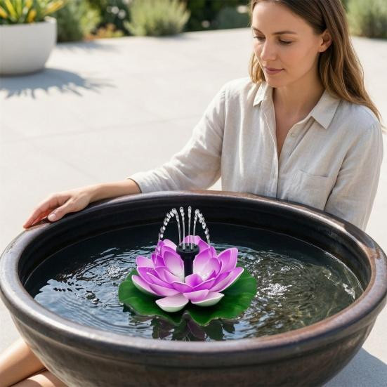 AtticusFox Solarbrunnen Lotus Schwimmbrunnen als Vogelbad in Violett - Bild 8