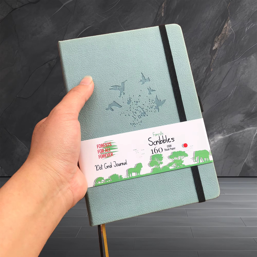 Sky Birds Bullet Dotted Journal Hardcover Notizbuch mit cremefarbenem 160 g/m2 Papier, 160 nummerierte Seiten, 5 x 5 mm Dot-Grid-Layout, Beige/Blau - Bild 4