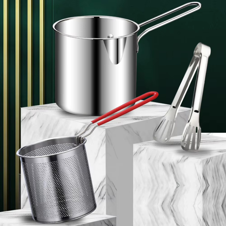 Vakind Tragbarer Kochtopf mit Siebkorb aus Edelstahl in Silber, 1200ml Mehrzweck-Friteuse für Pommes Frites und Hähnchen - Bild 4