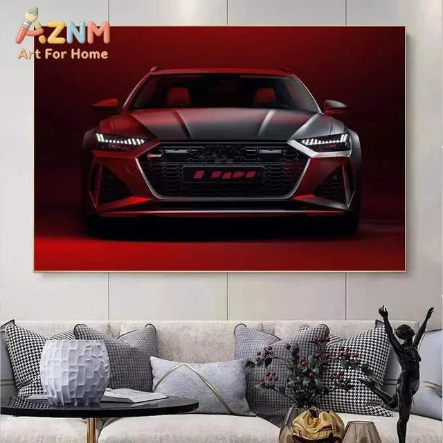 AZNM Audi RS6 Avant Wandkunstdruck Rastar Leinwandposter Dunkelrot - Bild 1