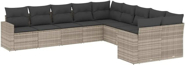 vidaXL 10-teilige Garten-Sofagarnitur in L-Form aus Poly-Rattan mit Kissen in Hellgrau - Bild 1