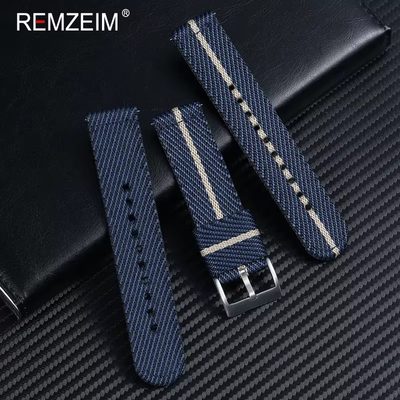 REMZEIM Uhrenarmband Canvas, Blau Grau, Textil/NATO, 20mm 22mm, Unisex - Bild 2