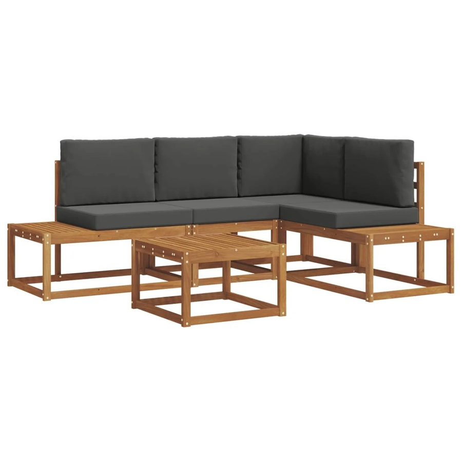 vidaXL Outdoor-Sofagarnitur 5-tlg. aus Akazienholz mit Kissen in Natur und Anthrazit - Bild 2