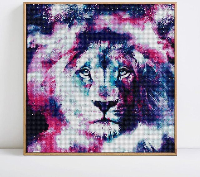 FIYO Diamant-Stickerei Tiere als Kreuzstich-Diamantgemälde in Grau und Multicolour, rund, B/B/H: 30 x 30 x 1 cm - Bild 1